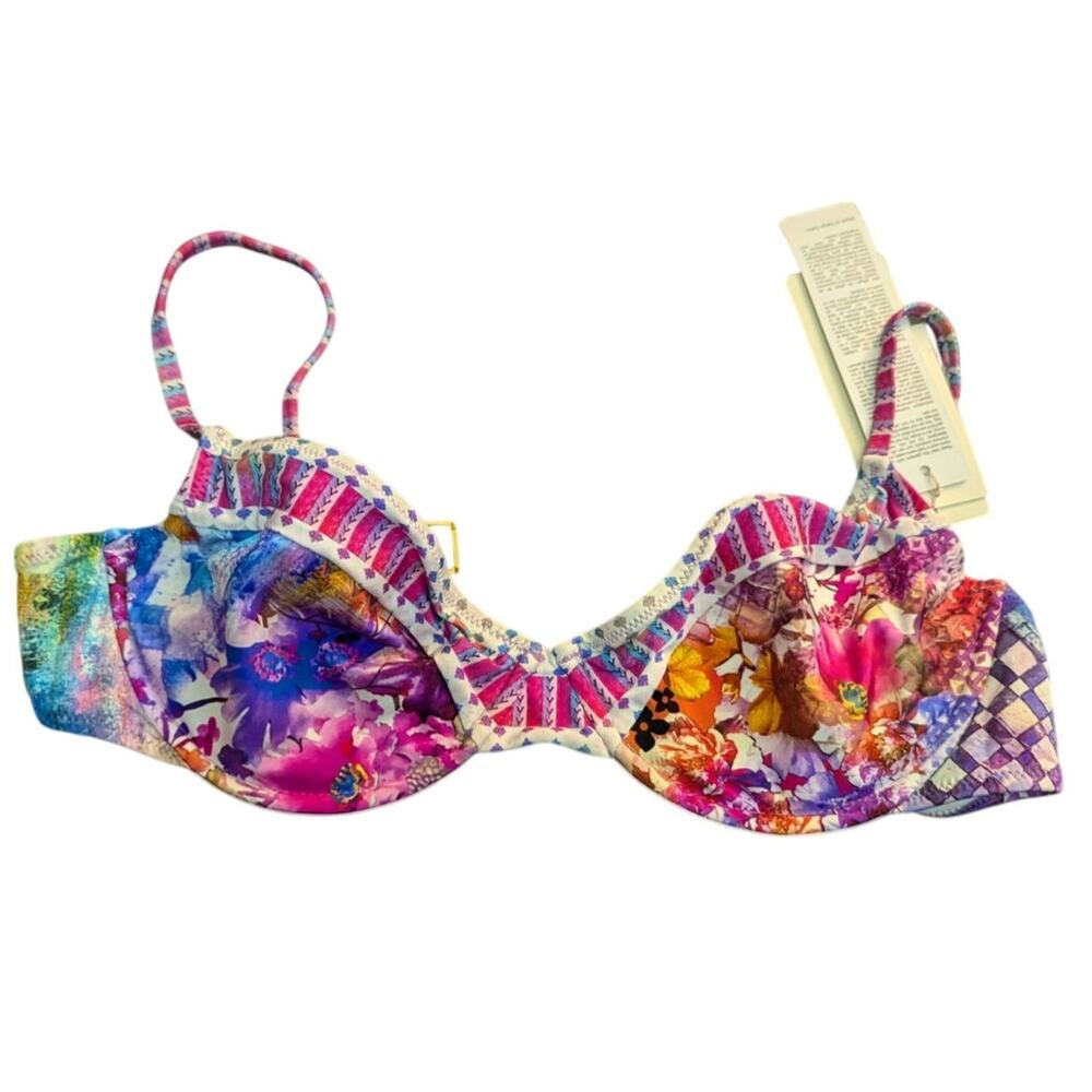 NWT Gottex Tie Bikini Top Sexy Embellished Fairy Gypsy Instagram Push Up 12 Swim